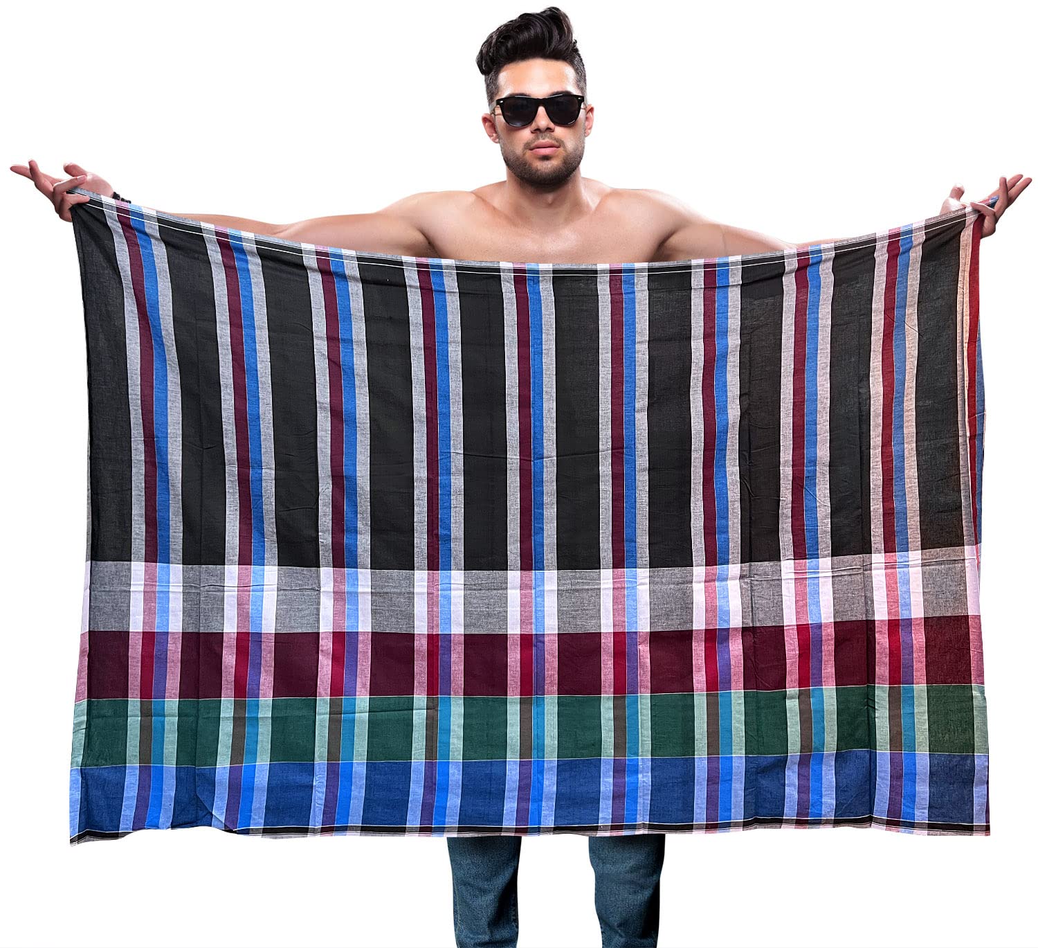 Mayaka786 Lungi Sarong para Hombre de 100% Algodón Peinado | Estiloso y Cómodo | Tejido Transpirable | Ideal para Vacaciones, Playa y Relax