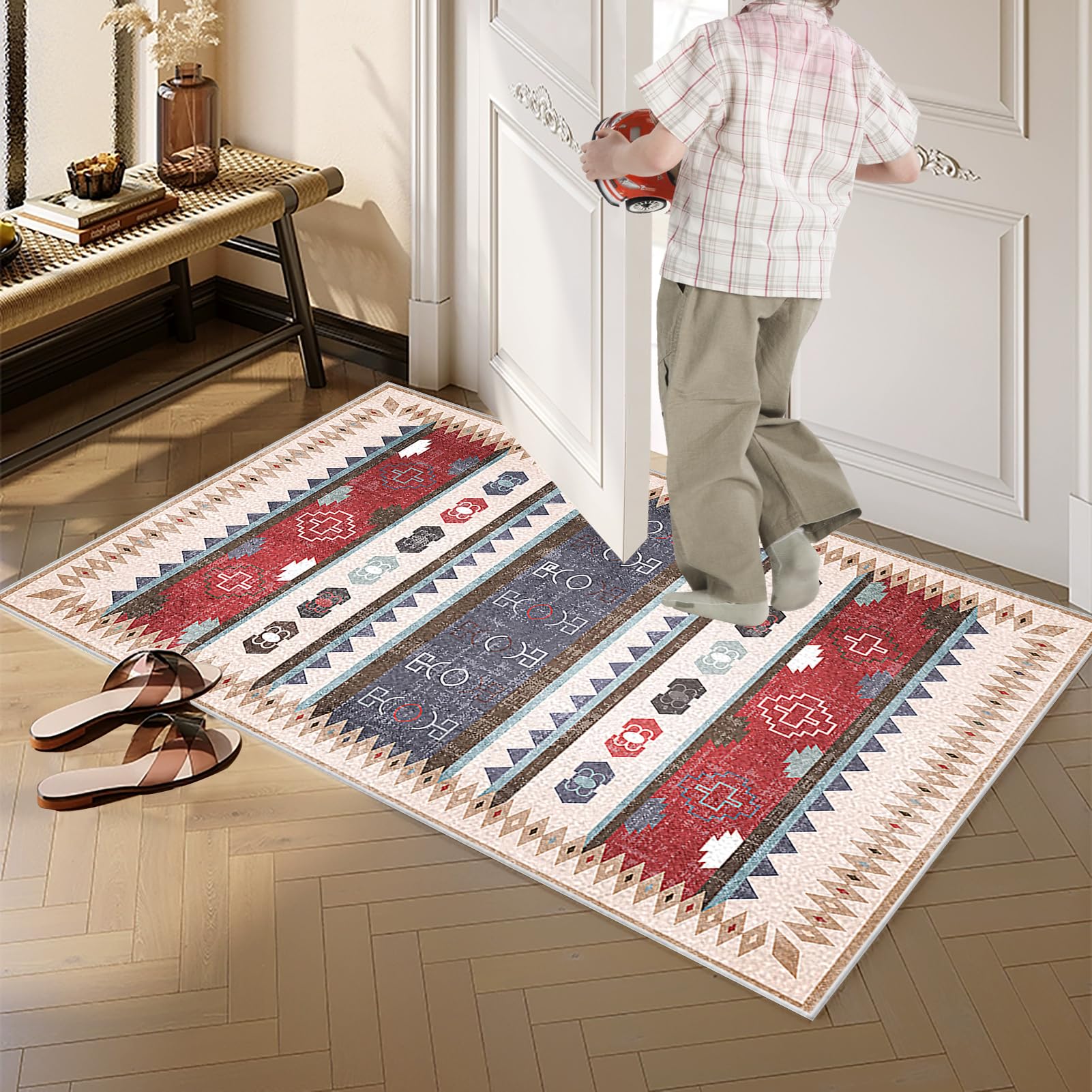 Nadający się do prania, dywan na korytarz, 60 x 350 cm, z krótkim włosiem, chodnik kuchenny, dywan na korytarz, antypoślizgowy bieżnik do korytarza, kuchni, wejścia, jadalni, sypialni
