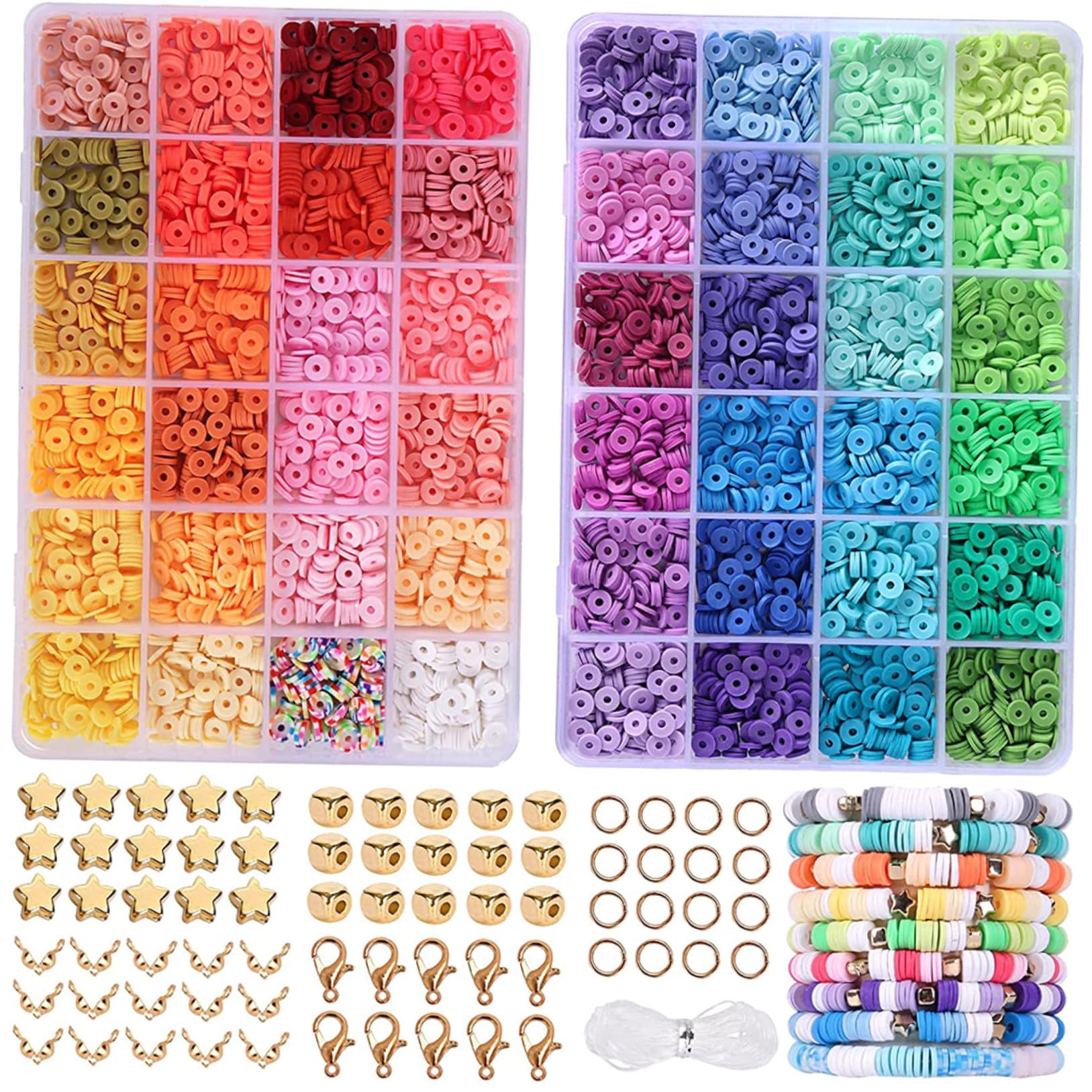 WEKAMOS Kit per Creazione Gioielli Argilla Polimerica Colori Perline per Bracciali Fai da Te Accessori per Collane e Portachiavi per Attività e Regali Creativi