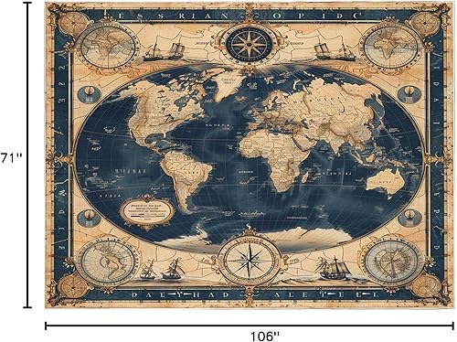 Miniatura 2 de Alfombra lavable a máquina con tema retro que no desprende pelusa y es de fácil cuidado, con mapa del mundo, para sala de estar, comedor, cocina,