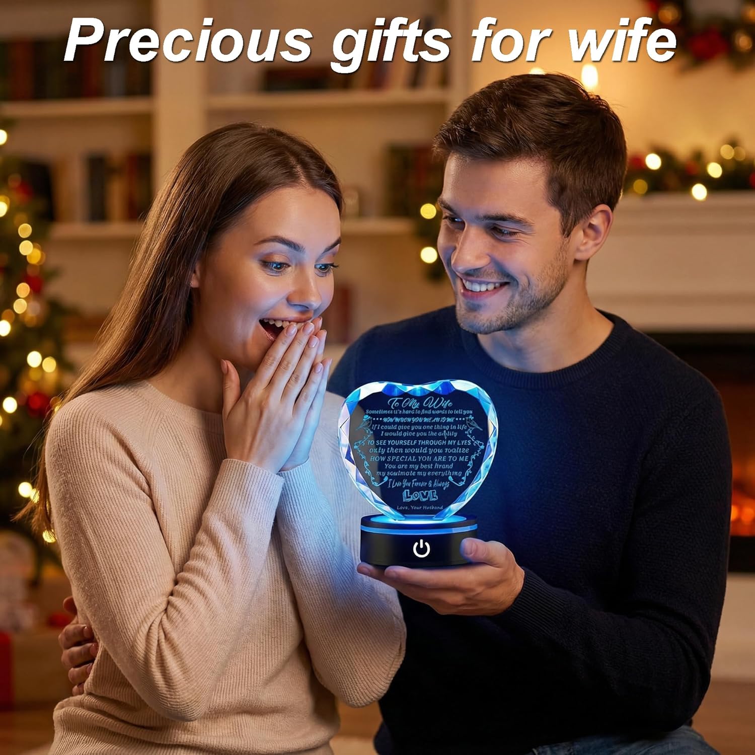 Gifts for Wife, with Colorful LED Base, I Love You Gift for Her from Husband, Best Wife Anniversary Birthday Gift Ideas, Motivational Desk Decor, Encouragement, Appreciation Gifts for Women