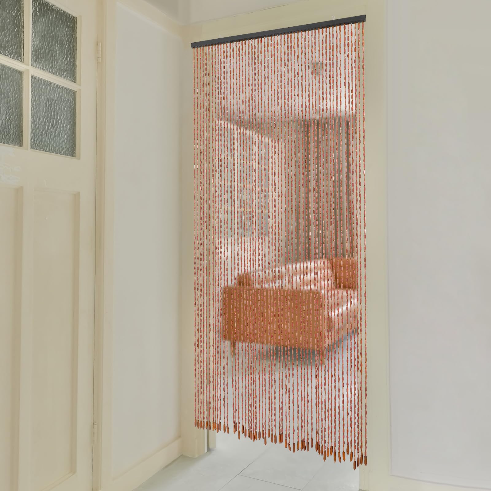52 Strands Beaded Curtain - Cortinas de bambú para puertas hechas a mano con cuentas de bambú y madera, 200 x 90 cm