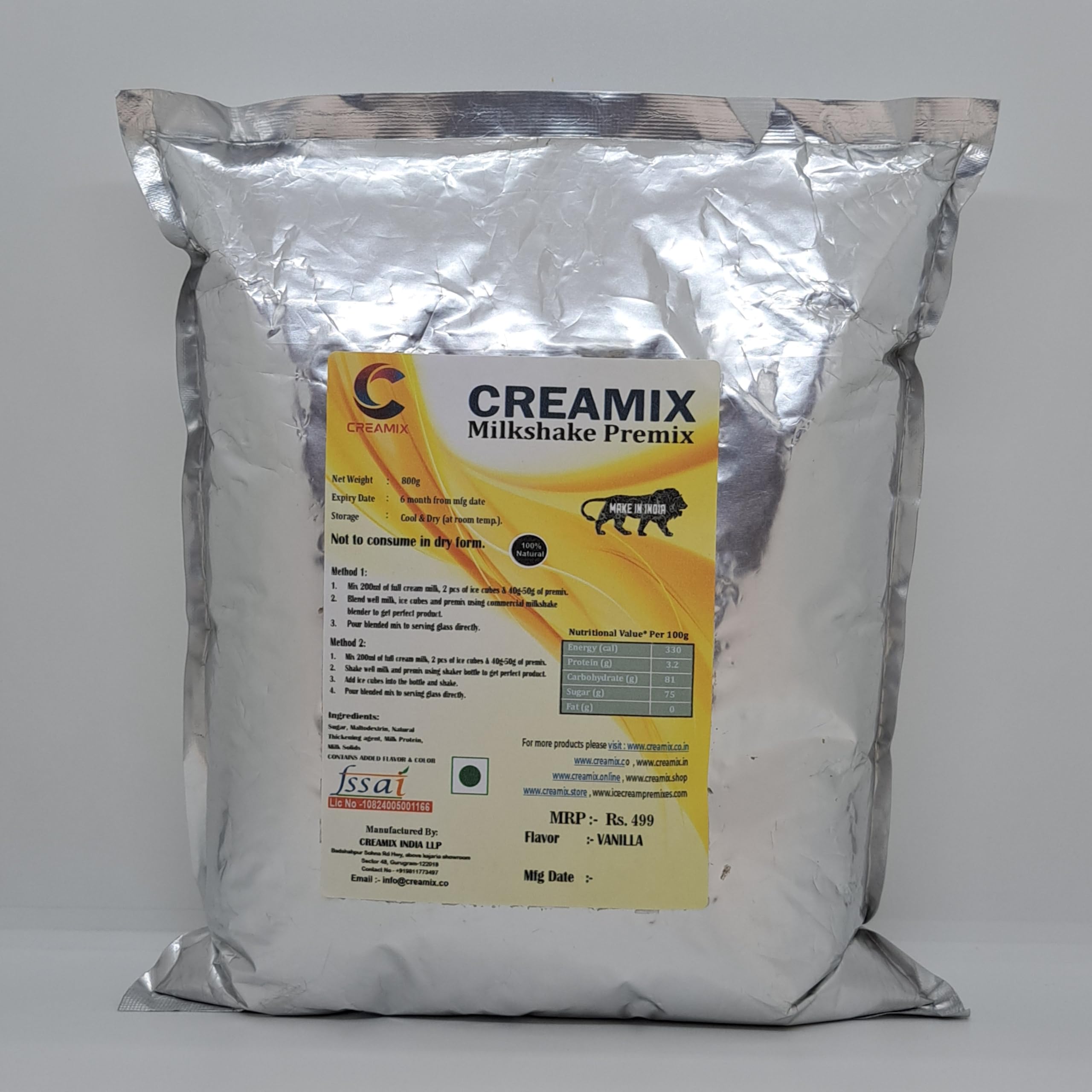 Creamix Milkshake Premix Vanilla - 800g | Milkshake Mix Powder