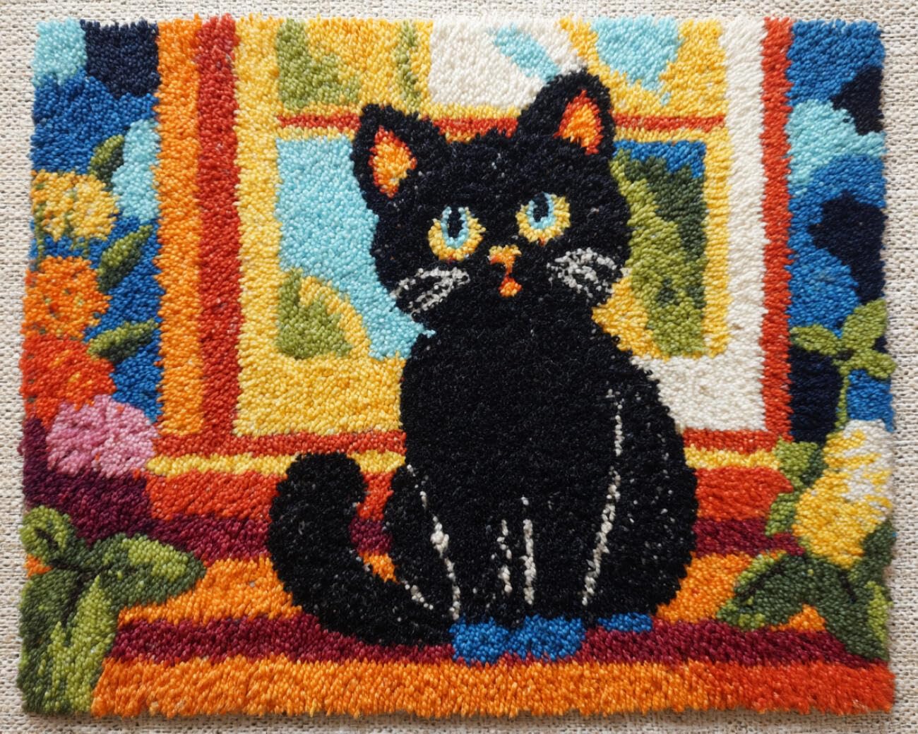 AMBATTERY Latch Hook Kits Carpet cat on the windowsill 60x90cm