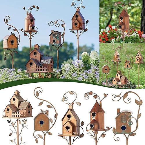 Miniatura 3 de Casa de metal para pájaros con postes  Casa de pájaros de metal para exteriores, casa para pájaros, soporte de piezas desmontables para patio, patio