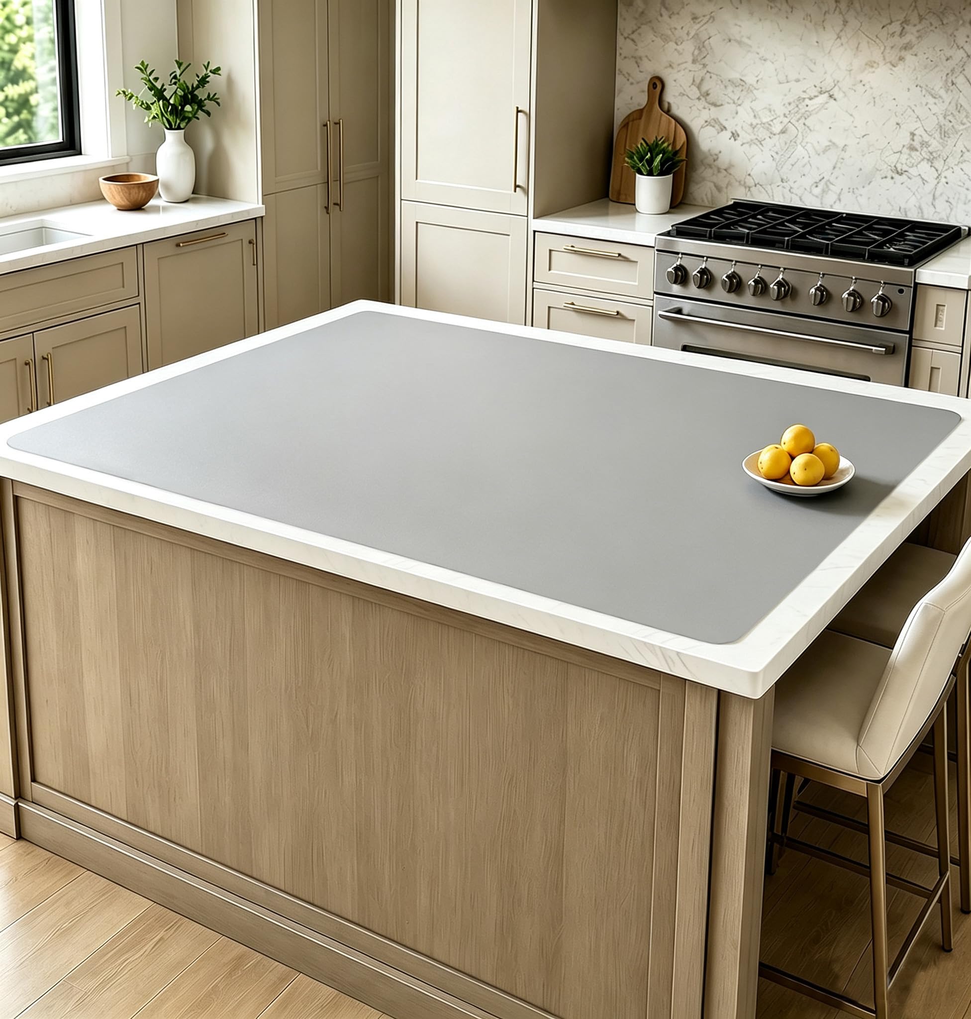 Extra Large Silicone Mat for Kitchen Counter,48''x32''(120cmx80cm) Heat Resistant Countertop Protector, Non-Slip Waterproof Kitchen Island Mat, Easy to Clean, Light Gray