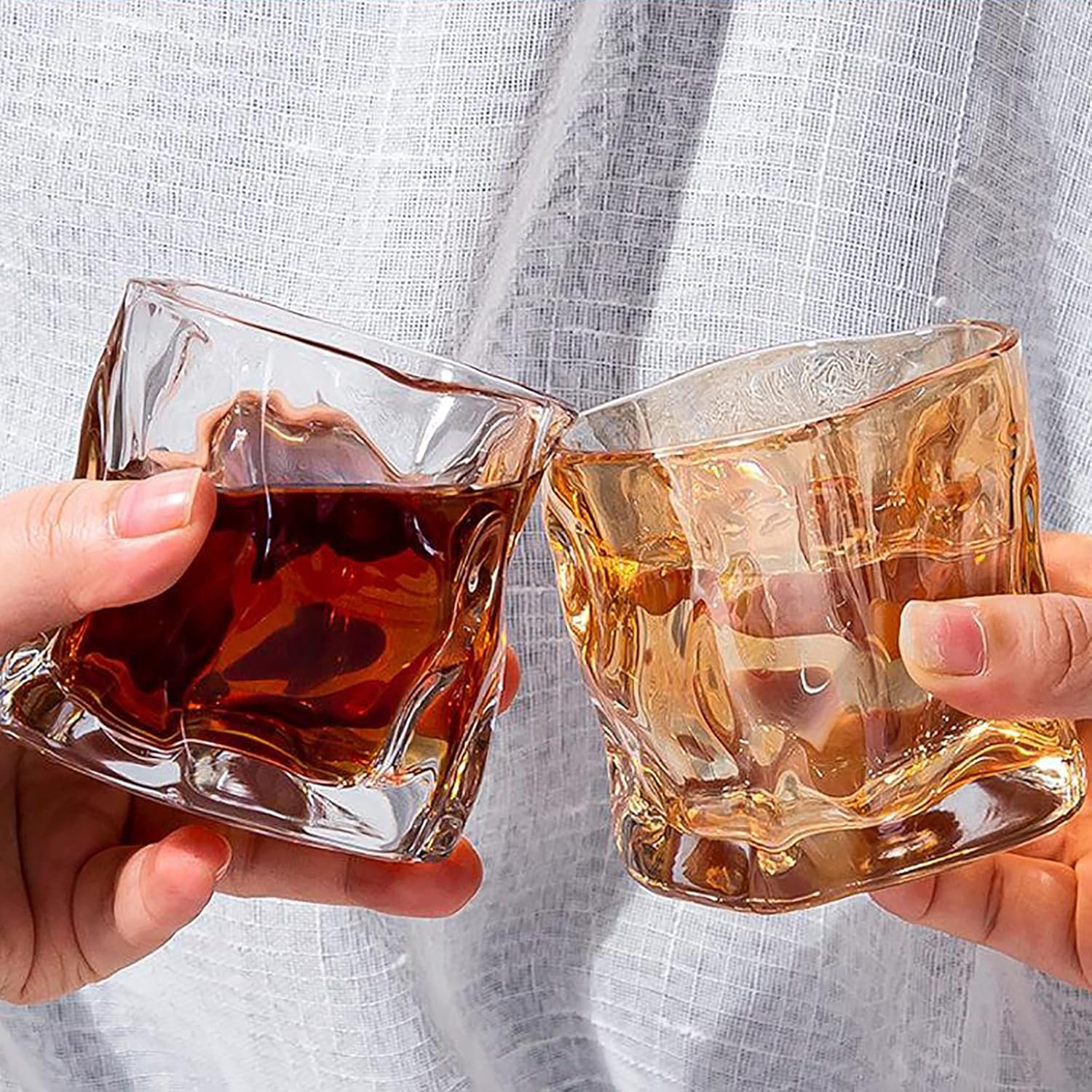 Set of 2 Whiskey Glasses,7oz Irregular Design Bourbon Glasses,Crystal Rocks Glasses Whiskey Bourbon Glass for Drinking Liquor,Irish,Vodka,Cognac,Wine Gift for Men Women at Home Bar (Transparent)
