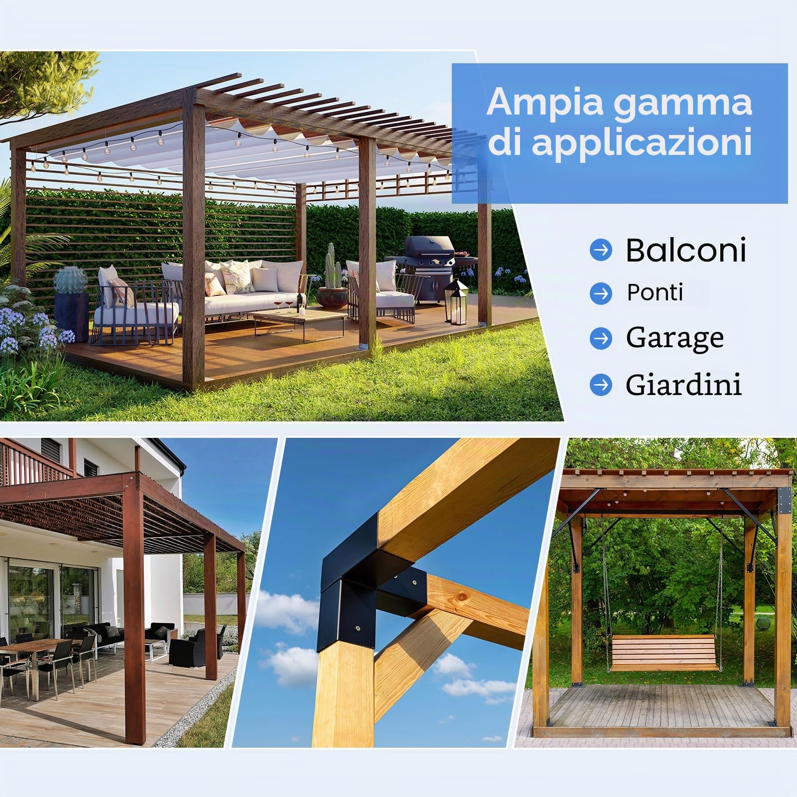 sourcing map Kit di staffe per gazebo a 3 vie, staffa angolare ad angolo retto per la lavorazione del legno, kit fai da te per base per pali da 4,1 x 4,1 cm, per esterni, patio, gazebo, capanne di