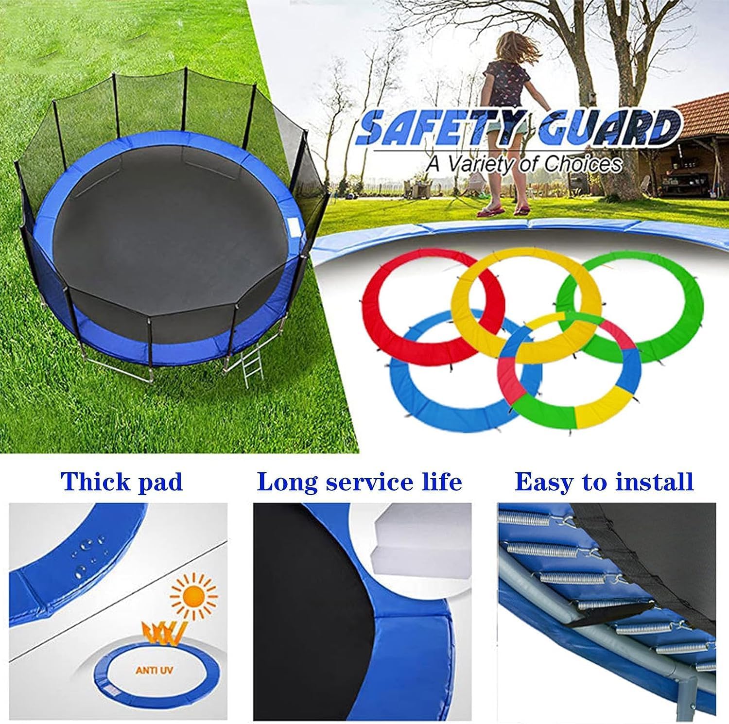 Trampoline Padding Trampoline Edge Protection Replacement Pad Weatherproof Spring Cover for Round Frame