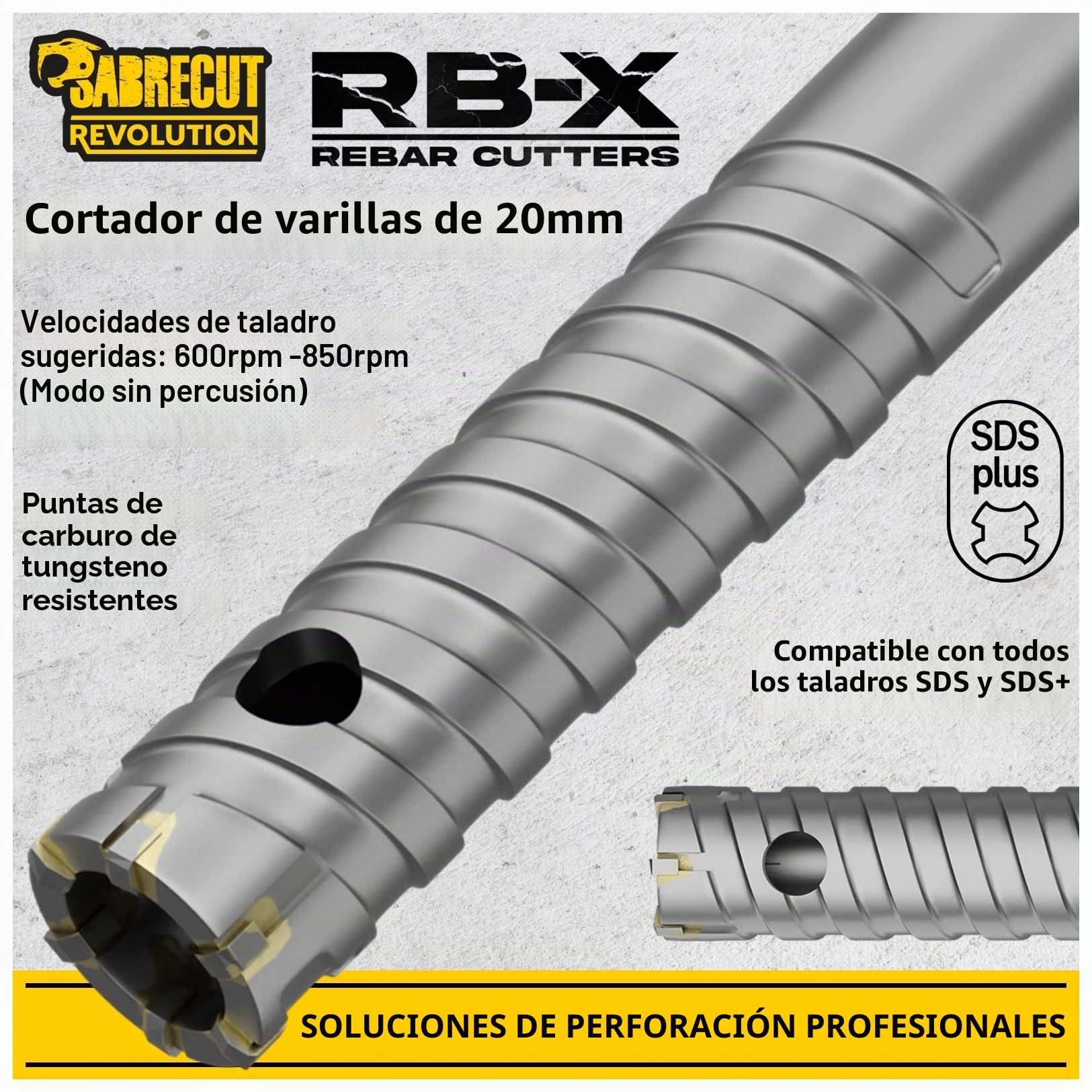 SabreCut 1pc SCRB20 20mm x 300mm Brocas Resistente | Puntas carburo de tungsteno y soldadura precisa cortan duraderamente varilla embebida