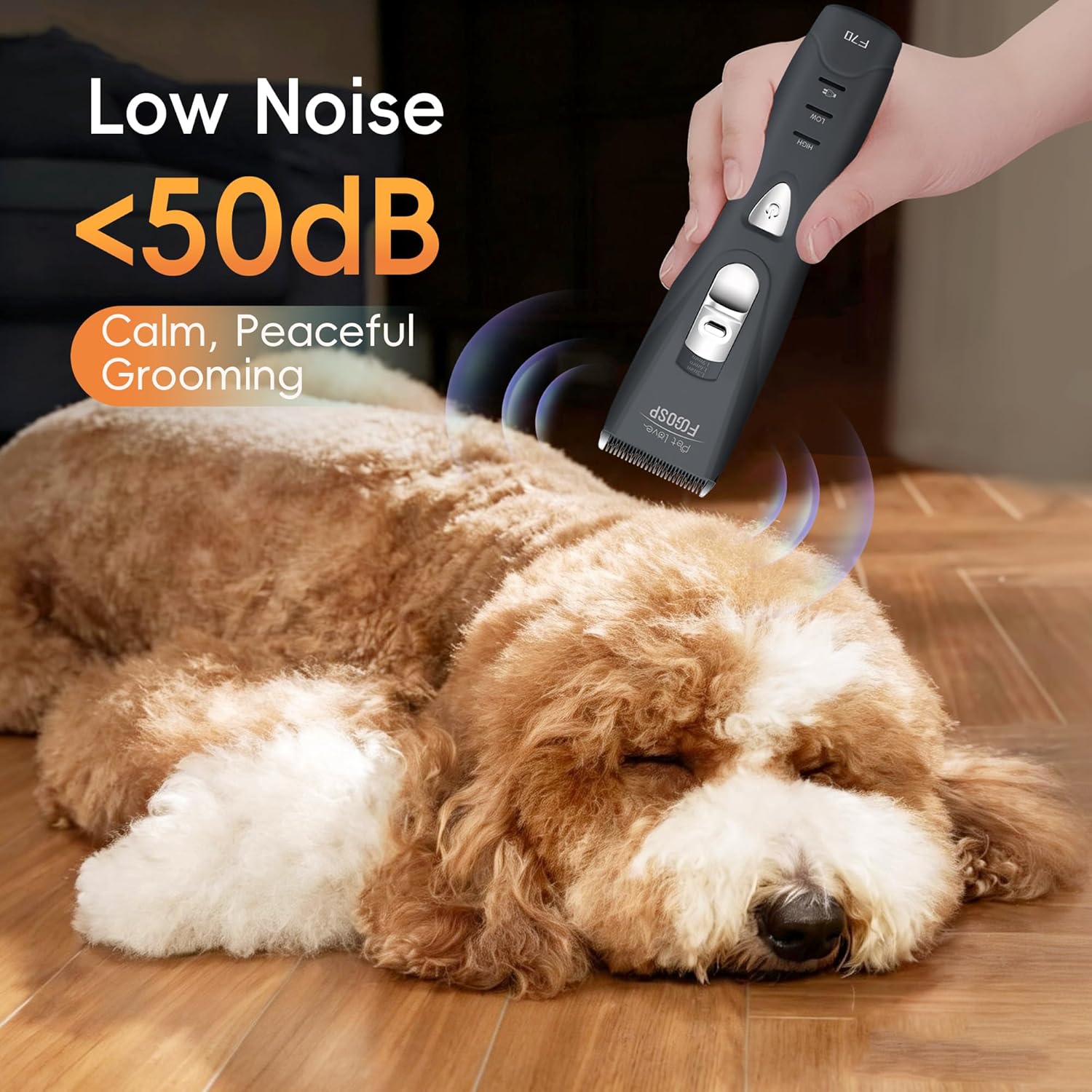 Quiet Dog Hair Clippers for Matted & Long Hair 5300RPM Cordless Pet Clipper Kit for Dogs, Cats, Rabbits Rechargeable 7Hours Working Time(Black)