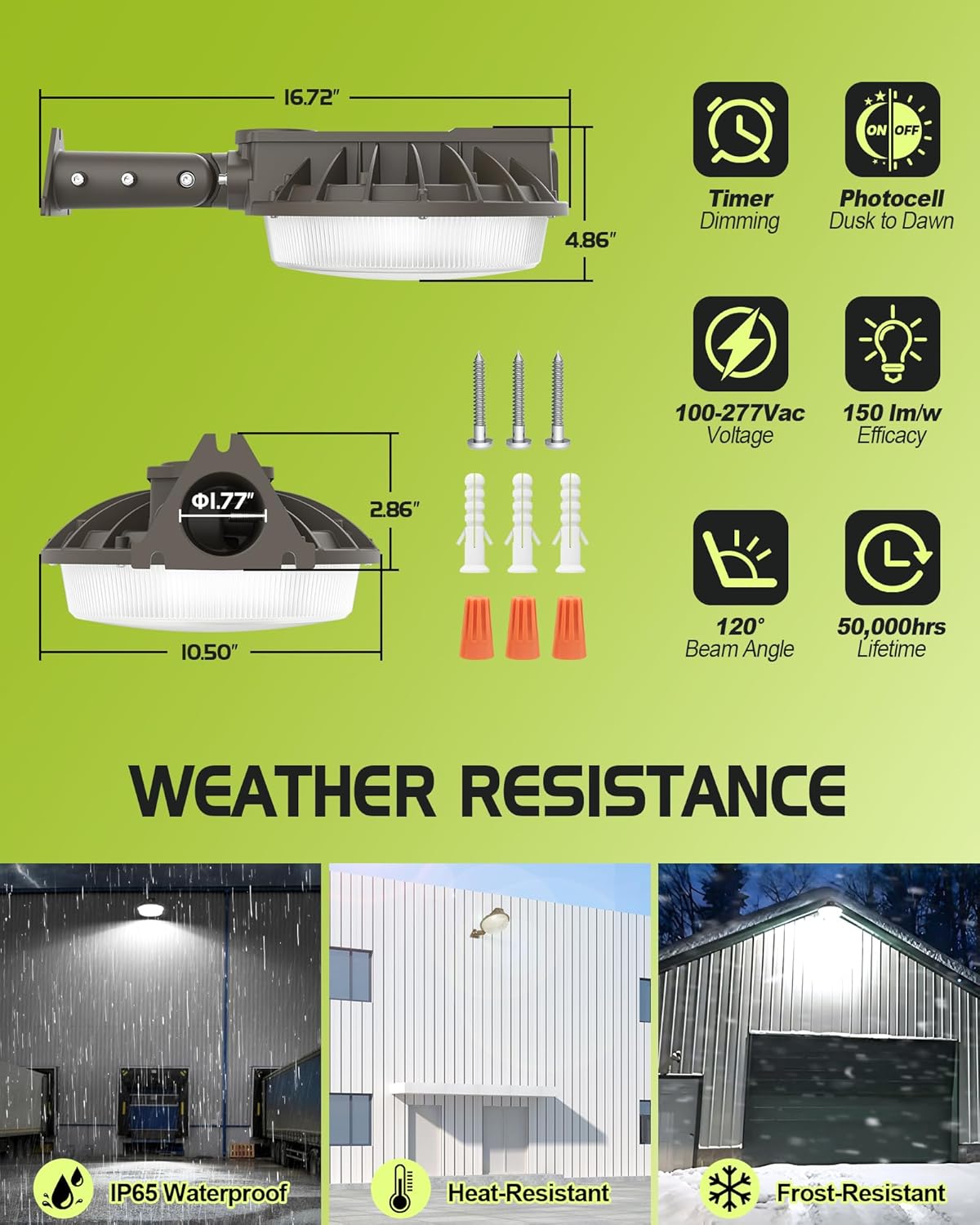 Outdoor Adjustable LED Barn Light - 150W/120W/100W, 3000K/4000K/5000K, Dusk to Dawn with Photocell, Security/Yard Light