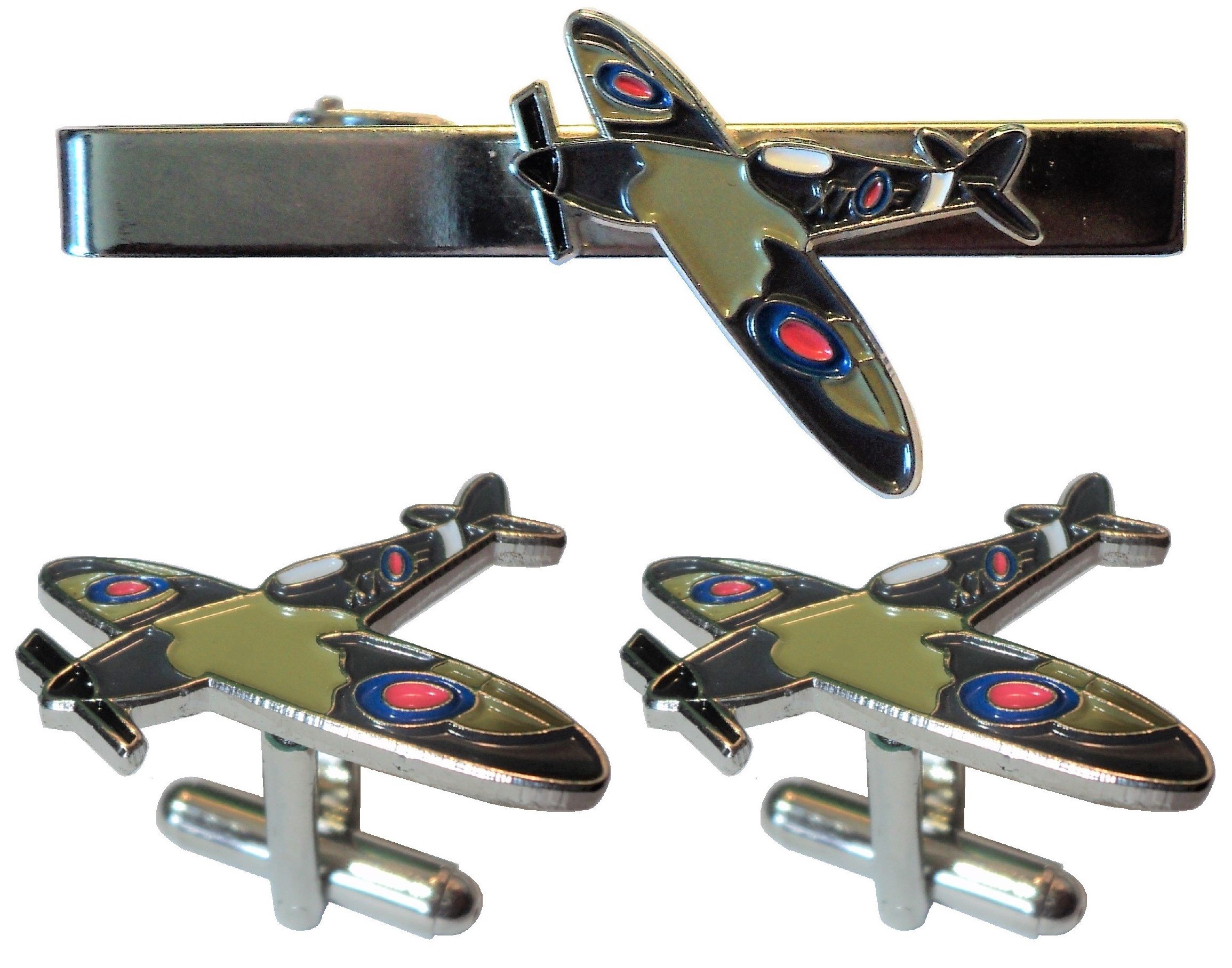 WW2 Spitfire Battle of Britain RAF Air Force Military Metal Aircraft Cufflinks & Tie Clip Set
