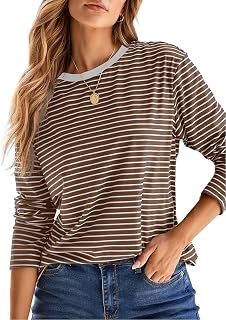 Dokotoo Women's Casual Striped Long Sleeve Tops Crew Neck Knit Basic T Shirts