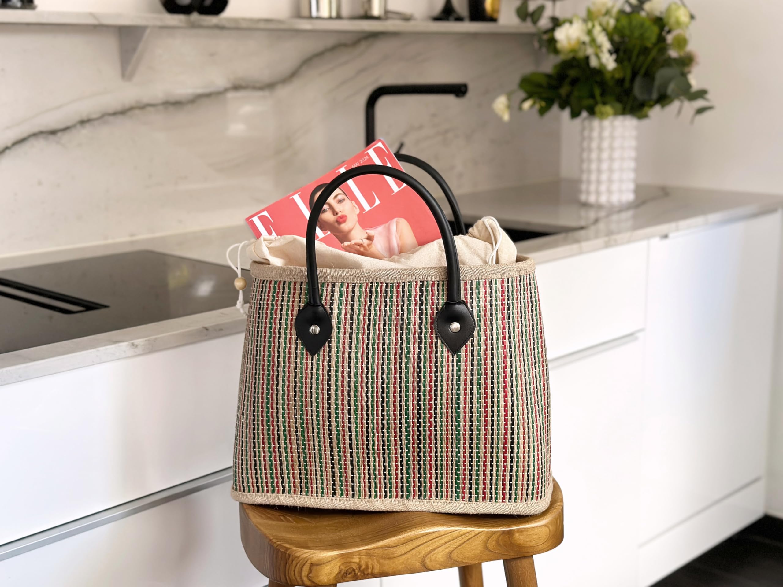 Decorasian Shopping Tasche aus Palmblatt – Handtasche im Shopper Format – Korbtasche für Damen im Boho Stil