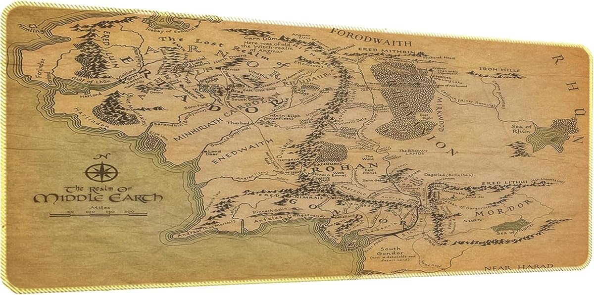 Vintage Map Playmat, Stitched Edges Smooth Card Game Mat with Non-Slip Rubber Base, 23.6 x 13.8 Inch Retro Fantasy Desk Mat for TCG, Board Games, Office & Home Decor