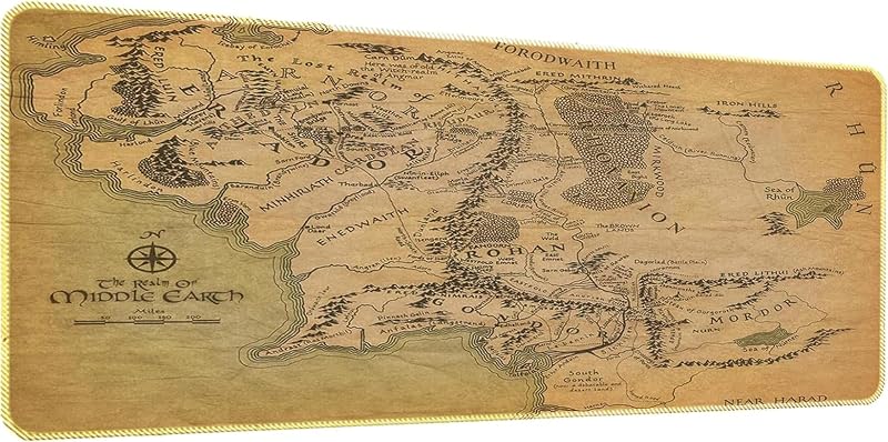 Vintage Map Playmat, Stitched Edges Smooth Card Game Mat with Non-Slip Rubber Base, 23.6 x 13.8 Inch Retro Fantasy Desk Mat for TCG, Board Games, Office & Home Decor