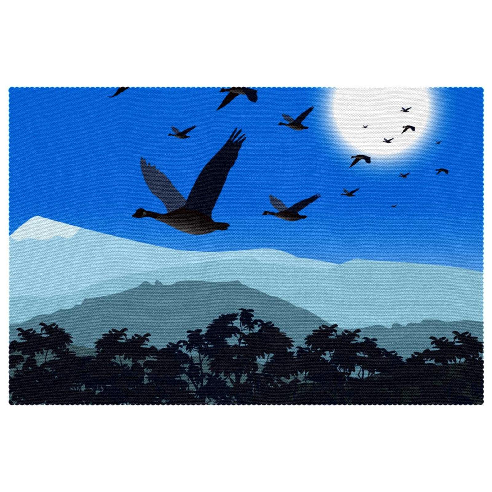 Set de table oiseaux montagne glacée lot de 6 antidérapants 30x45 cm