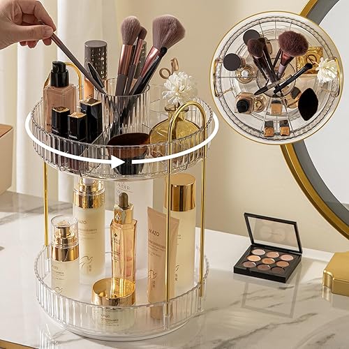 Organizador de maquillaje giratorio, organizador de perfumes de cuidado de la piel de gran capacidad, organizador de tocador cosmético, encimera de