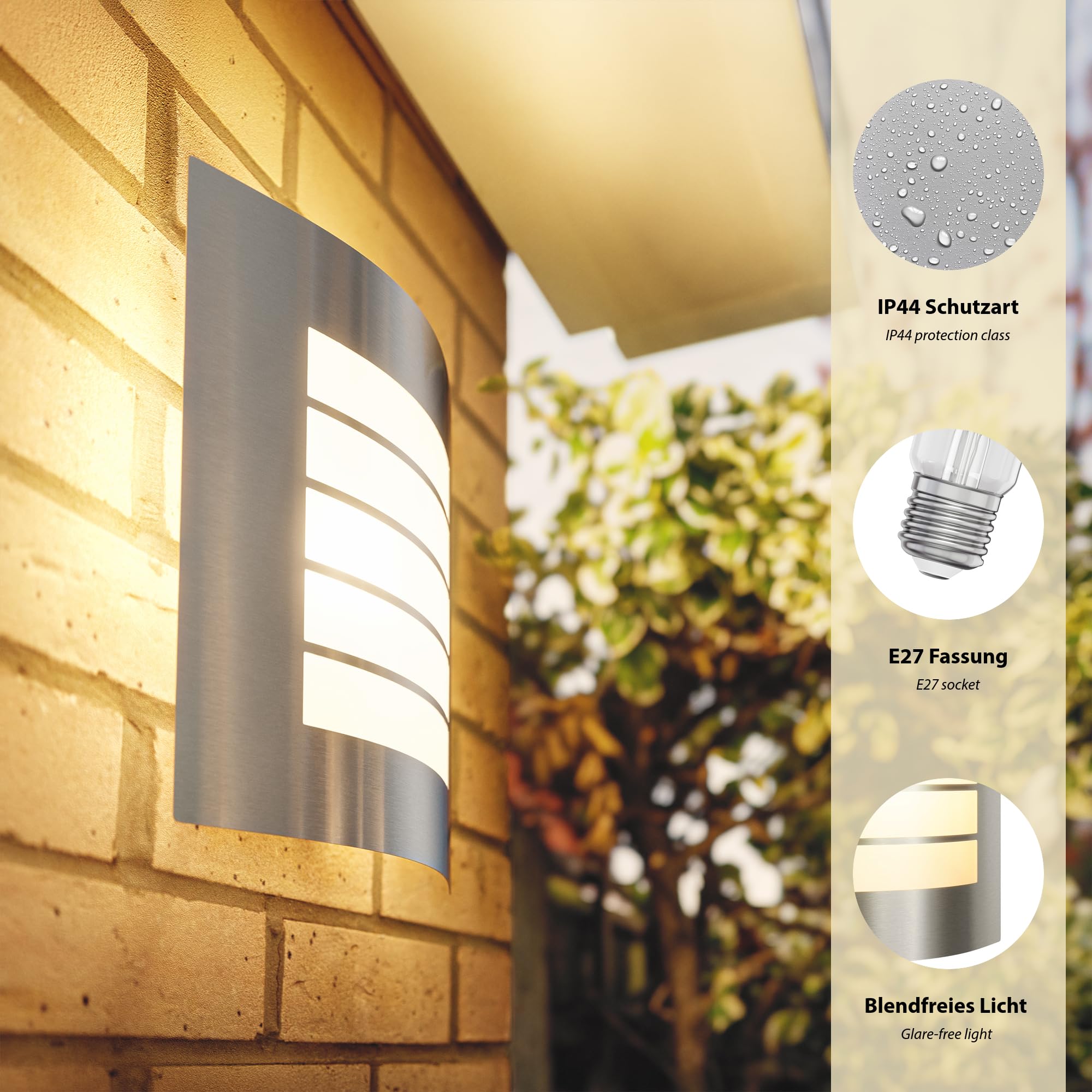 ledscom.de 2x Wandleuchte ZYNO, für außen, IP44, edelstahl, inkl. E27 LED RGB, 892lm, Smart Home