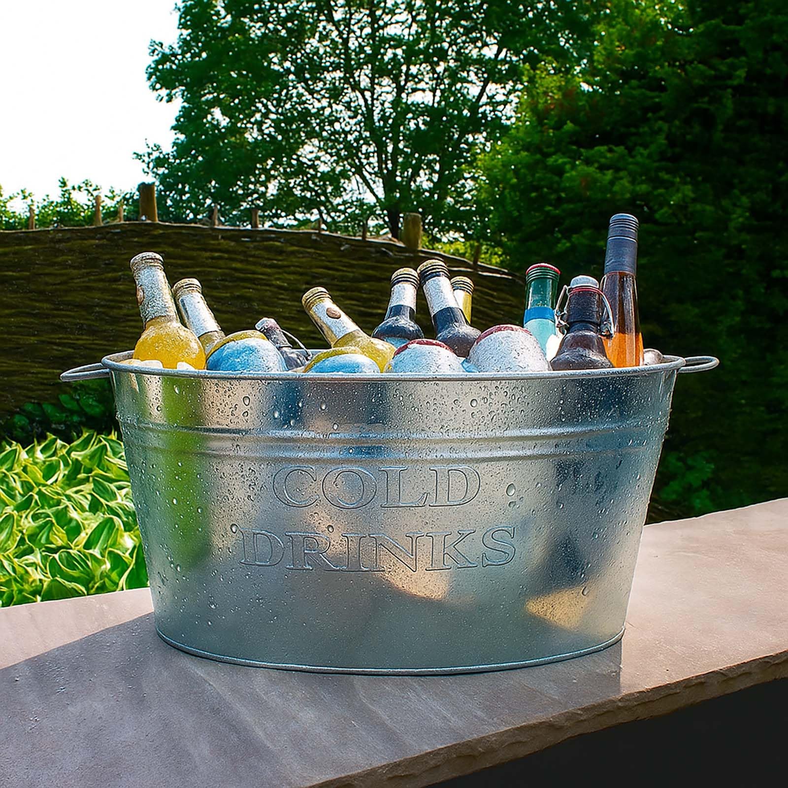 BURI Bac à boisson avec anse - 24 l - En zinc étanche - Grand seau à champagne - Seau à glace pour fête de jardin