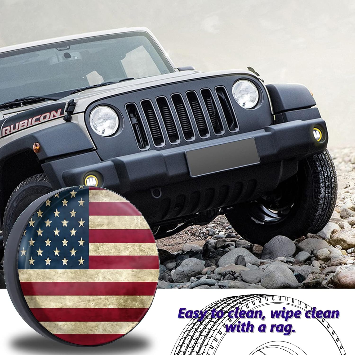 Retro American Flag Spare Tire Cover Fit for Jeep RV Truck SUV Travel Camper Trailer 14",15",16",17",Waterproof and Dustproof Protection Tires(14" for Diameter 23"-27"/58.42-68.58cm)
