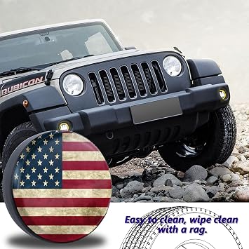 Retro American Flag Spare Tire Cover Fit for Jeep RV Truck SUV Travel Camper Trailer 14,15,16,17,Waterproof and Dustproof Protection Tires(14 for Diameter 23-27/58.42-68.58cm)