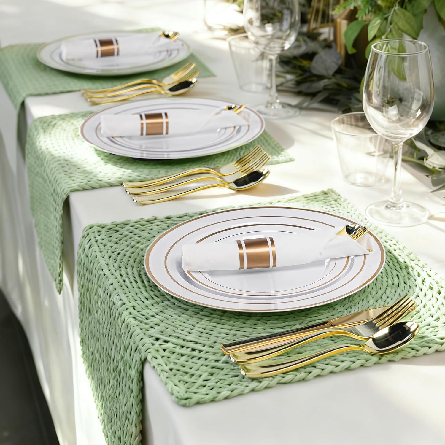 400PCS Pre Rolled Gold Plastic Silverware Sets, Include 100 Pack Wrapped Silverware Set, Rolled Silverware Disposable with Napkins for Parties and Weddings