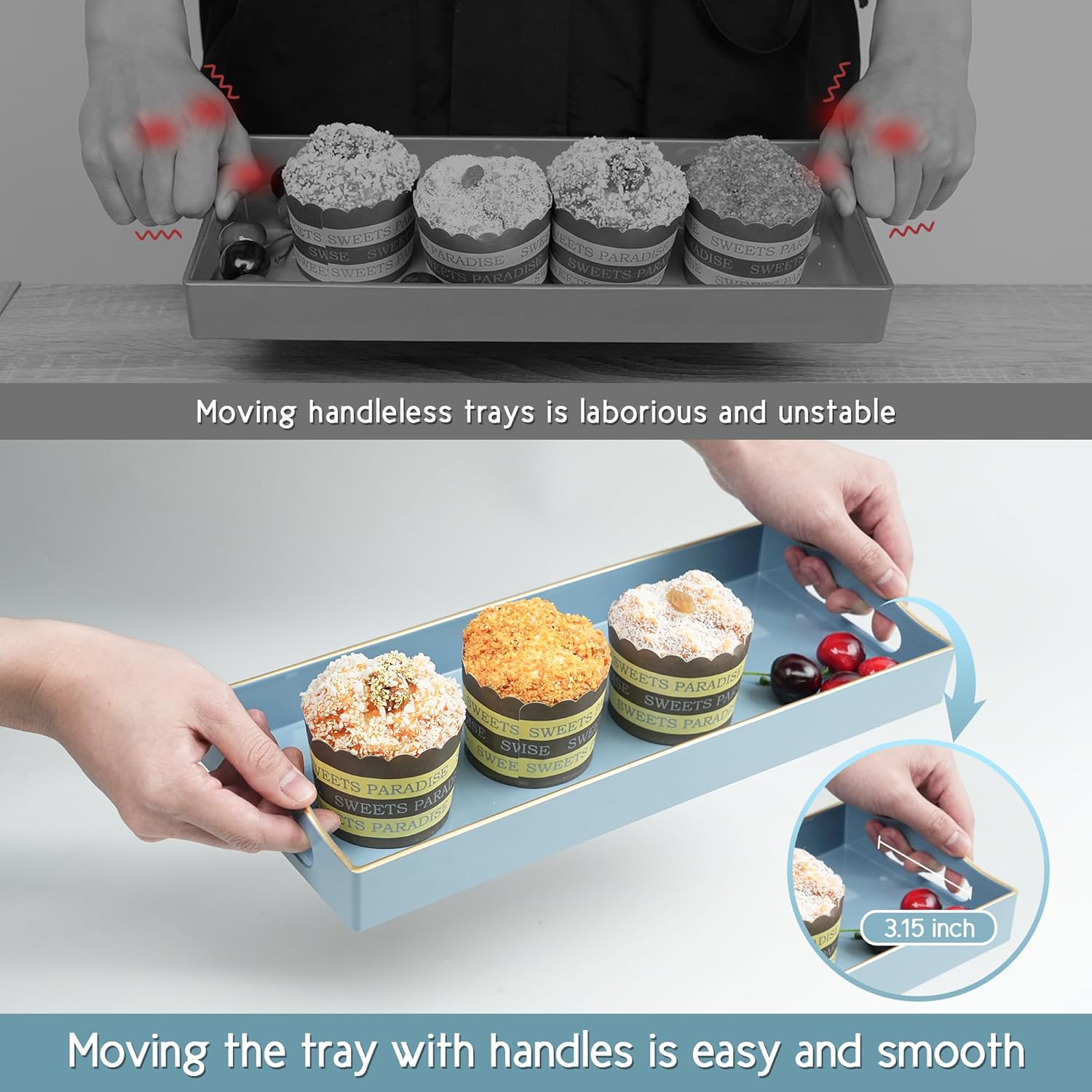 Gifturbo Bathroom Tray for Countertop, Decorative Vanity Tray with Handles,Storage Dresser Tray Organizer for Perfume, Jewelry, Makeup, Key (Light Blue) - Image 4