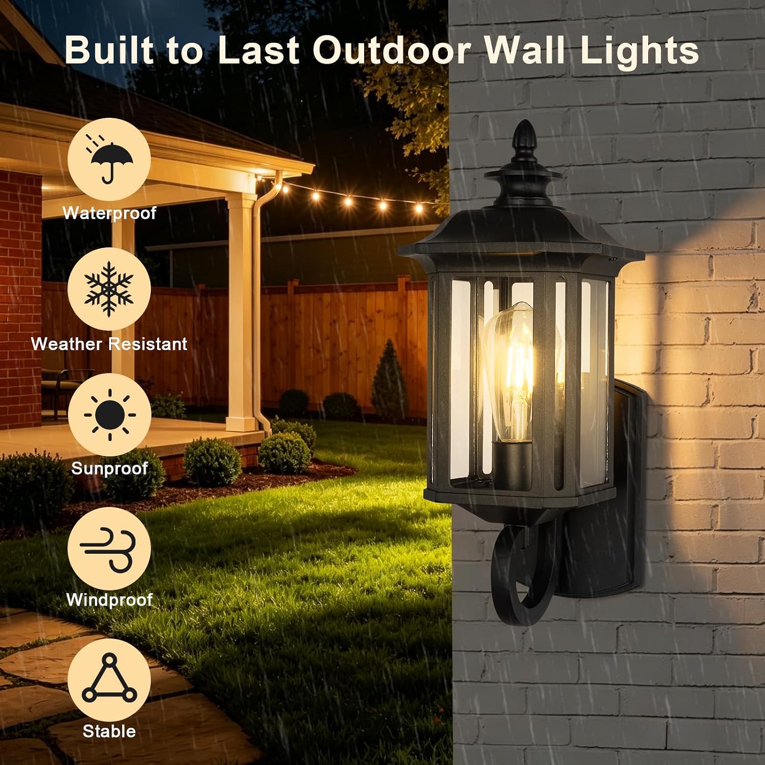 JYZ 15" Outdoor Wall Light Fixture, Classic Exterior Waterproof Wall Lantern, Matte Black Anti-Rust Sconce with Clear Glass Shade, E26 Base Outside Porch Lights for Patio Garage Door