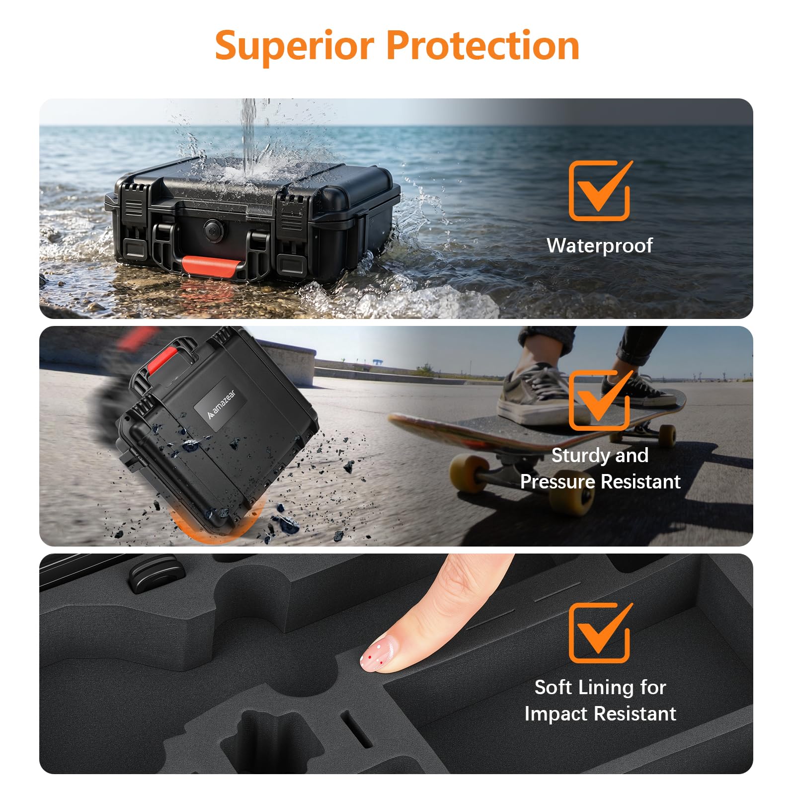 AMAZEAR Funda Impermeable para dji Osmo Pocket 4 Pro Accesorios y Cámara | Osmo Pocket 4 Pro/4 estuche rígido impermeable de doble capa, protección ABS+EVA, bolsa de viaje compacta para accesorios