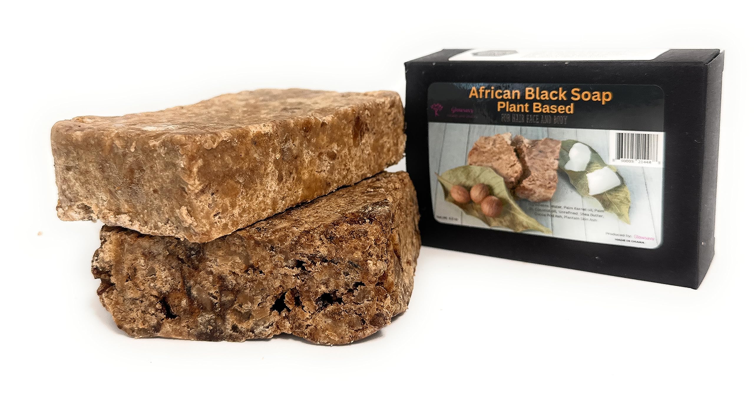 Glowsavy Authentic African Black Soap Bar: Skincare - Plant-based - from Ghana, West Africa