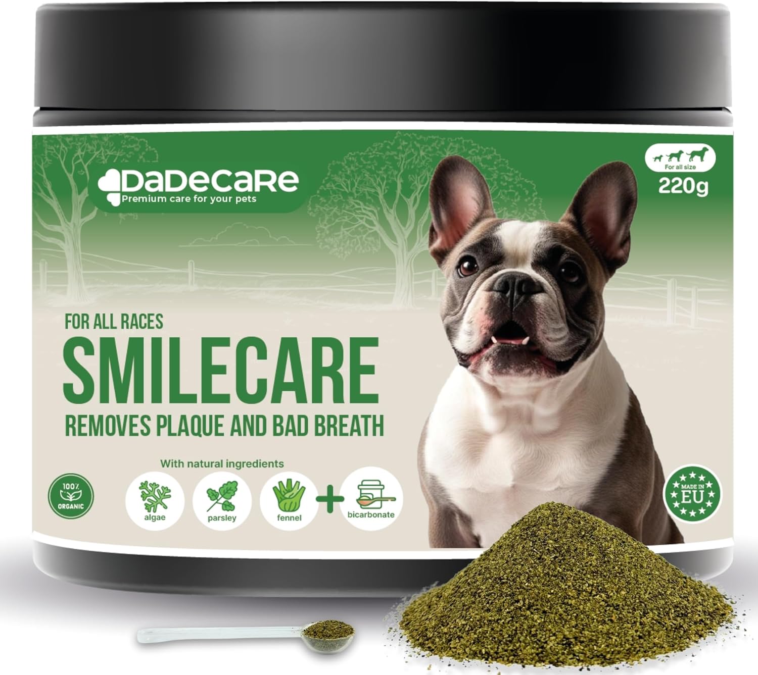 Smilecare – Powders for Bad Breath 220g Kelp – Natural Alternative Toothpaste for Dogs and Cats, Improves Breath, Reduces Tartar, Prevention Dental Problems – No Daily Brushing