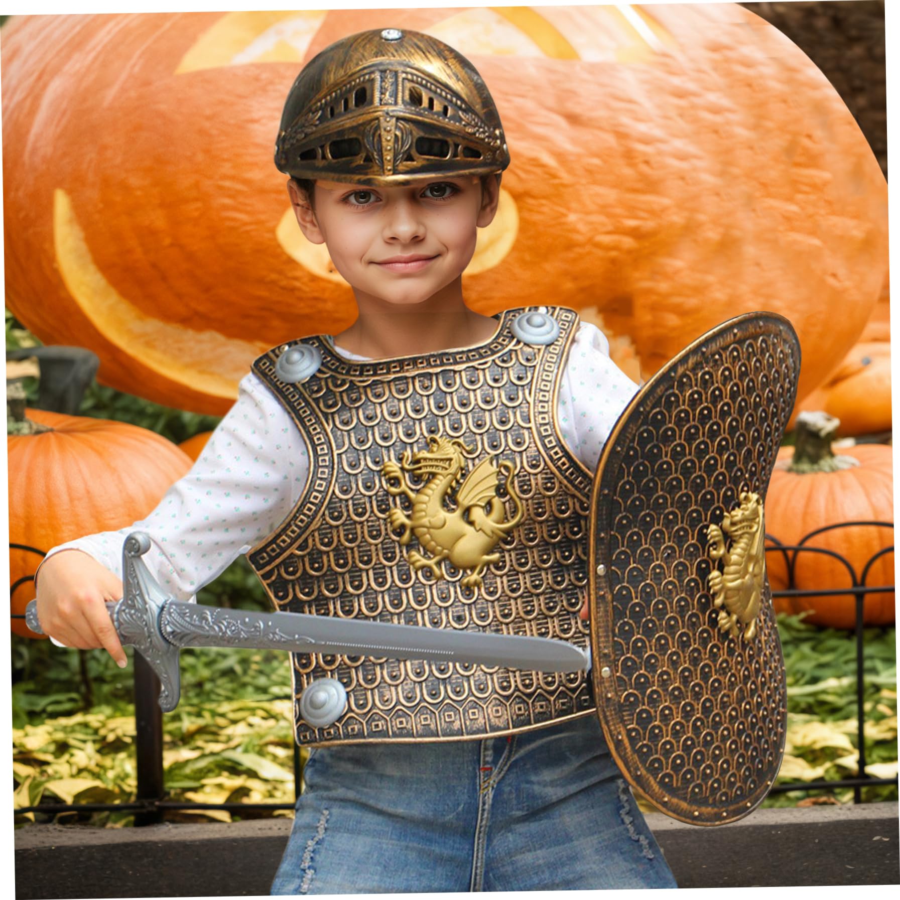 4Pcs/Set Knight Costume Kids Plastic Knight Armor with Helmet Sword and Shield for Kids for VBS Themed Parties Dress up Role Playing — view 5