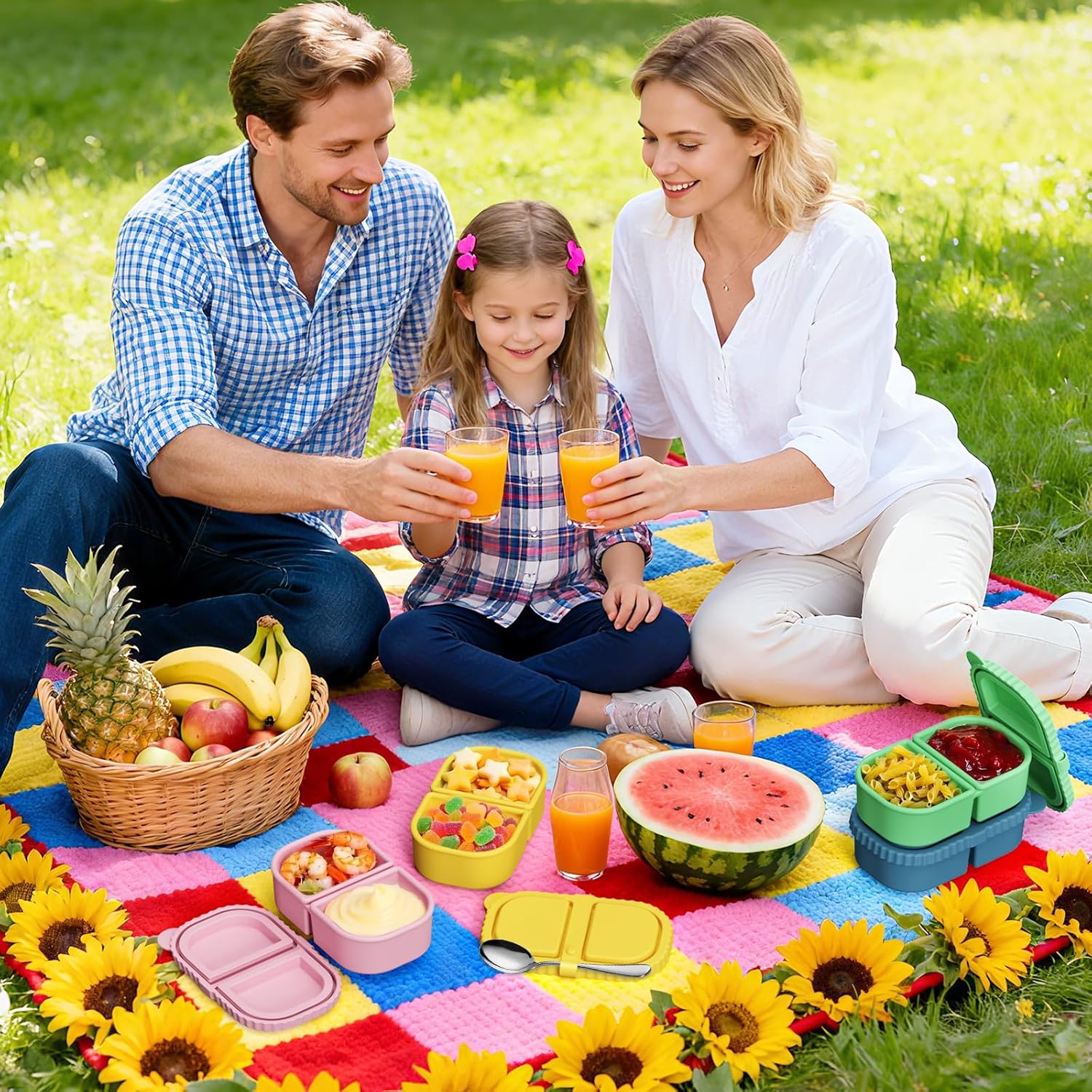 4 Pack Silicone Reusable Snack Containers with Lids, 8.5oz 2 Compartment Snackle Box Container, Leakproof Bento Box Snack Pack Containers Food Storage for Lunch, Picnic, Travel, Office - Image 7