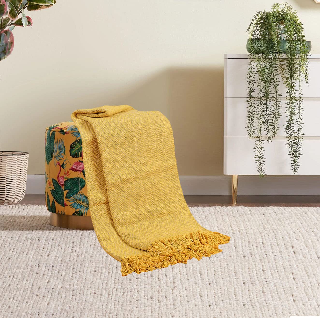 Herringbone Throw for Sofa and Bed - Large & Extra Large Sofa Throw Blanket - Settee, Bed, 3 Seater, and Armchair Cotton Throw (Chair 127cm x 152cm (50"x60") (Mustard)