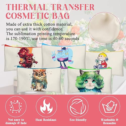 Miniatura 10 de Legigo Paquete de 24 bolsas de lona en blanco para manualidades, estuche de maquillaje en blanco, bolsa de lona beige y negra, bolsa de cosméticos