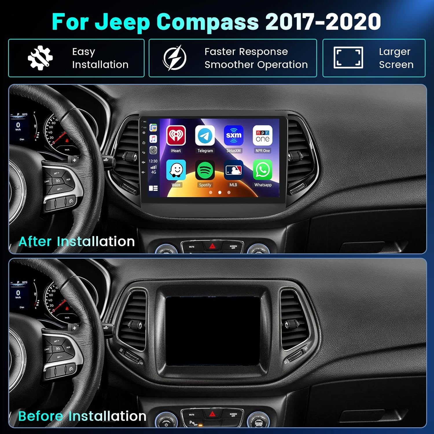 KEC 10.1" [2+64G] Android 16 2 Din radio samochodowe do Jeep Compass 2 MP 2016-2019 CarPlay | Android Auto | Mirror Link | GPS | Bluetooth 5.0 | SWC + CAM w zestawie