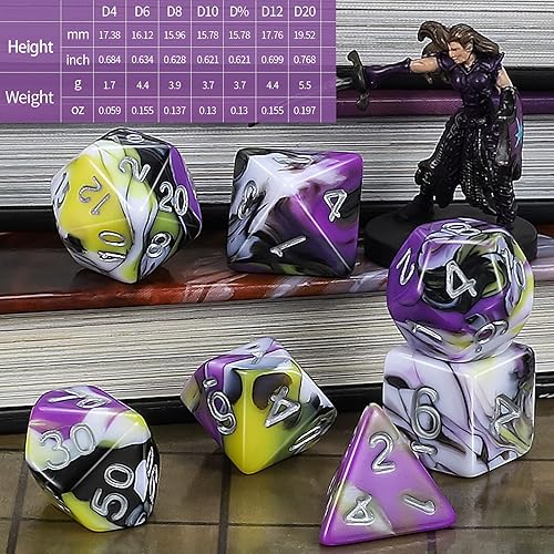 Miniatura 154 de CiaraQ DND - Juego de dados poliédricos para juegos de rol de Dungeons and Dragons RPG MTG, con 1 bolsa de dados (rosa + amarillo) Rosa +