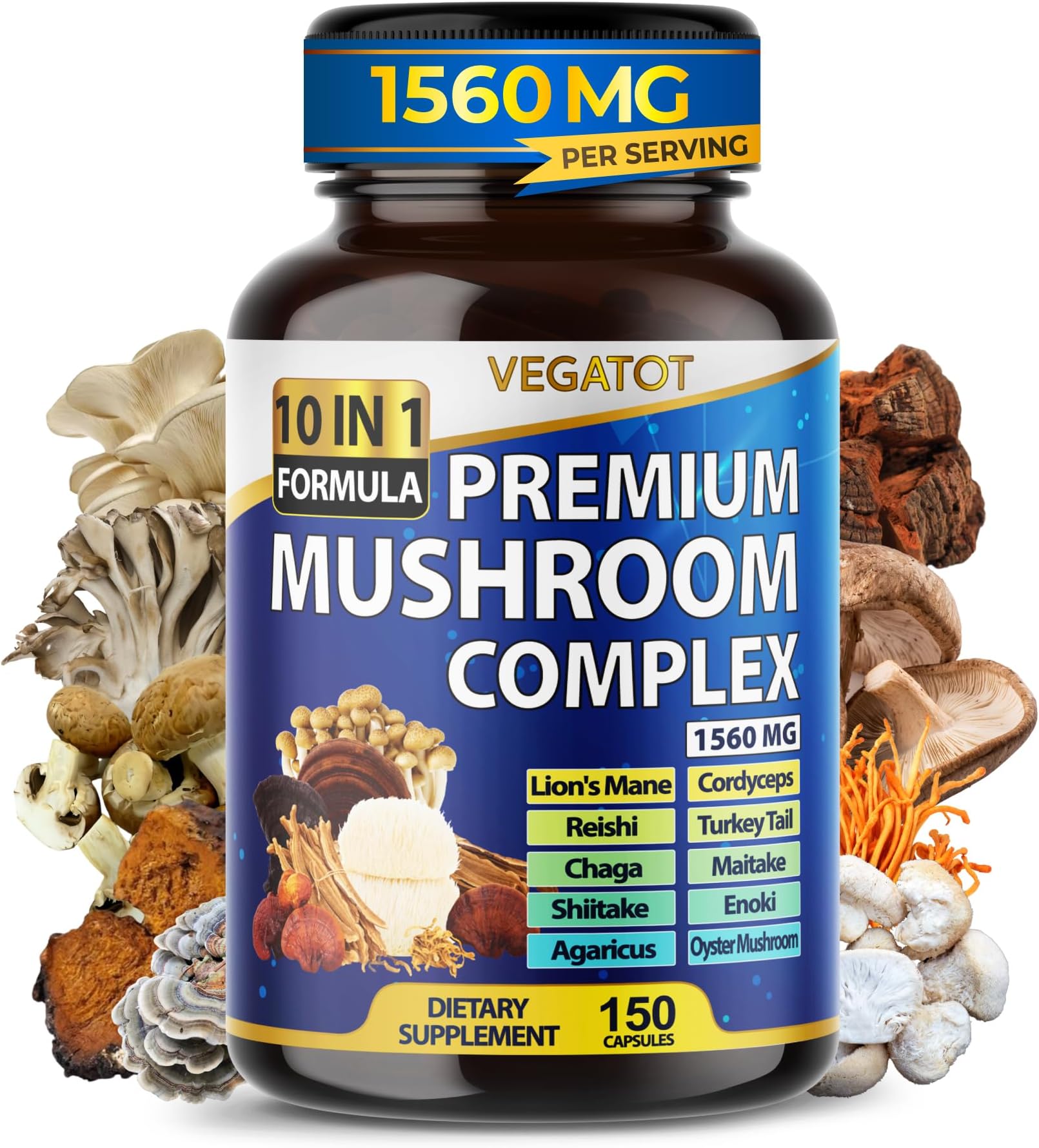 10 in 1 High Strength Mushroom Supplement - Lions Mane, Cordyceps, Reishi - Brain Supplements for Memory and Focus ** 5-Month Supply