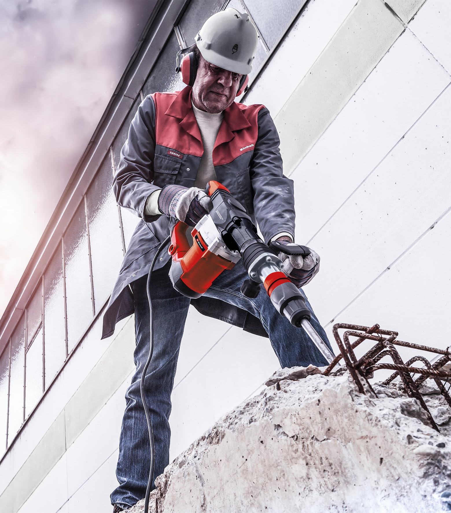 Einhell Martello Demolitore Te-Dh 32, 1500 W, Forza D'Urto 32 J, Mandrino Sds-Max, Impugnatura Principale Antivibrante e Rivestimento Morbido Softgrip, Con Ago E Scalpello Piatto e E Box, Nero, Rosso