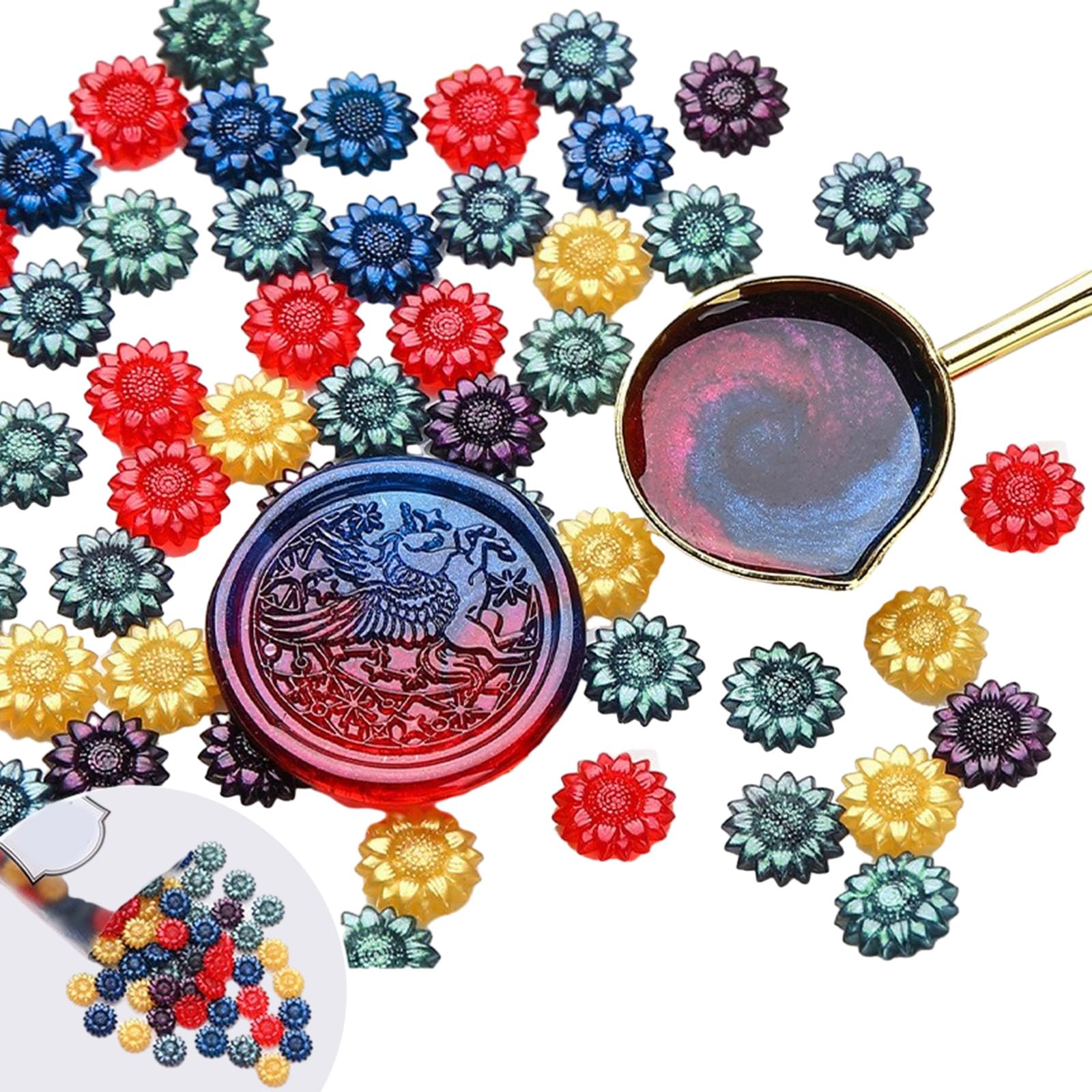 Hsioluted 100 Pieces Flower Wax Seal Beads Glitter Sealing Wax Bead for Seal Stamp Seals Cards Decoration