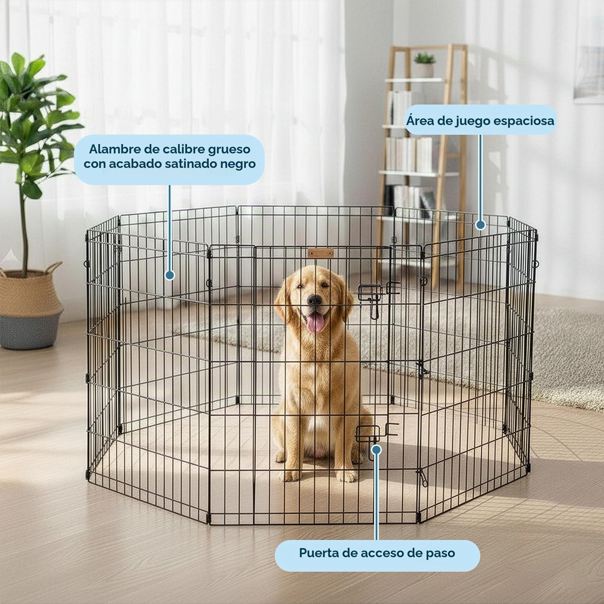 Petmaker Corralito Plegable de Metal con 8 Paneles de 24 x 30 Pulgadas, Interior y Exterior con Puerta para Perros, Gatos o Animales pequeños
