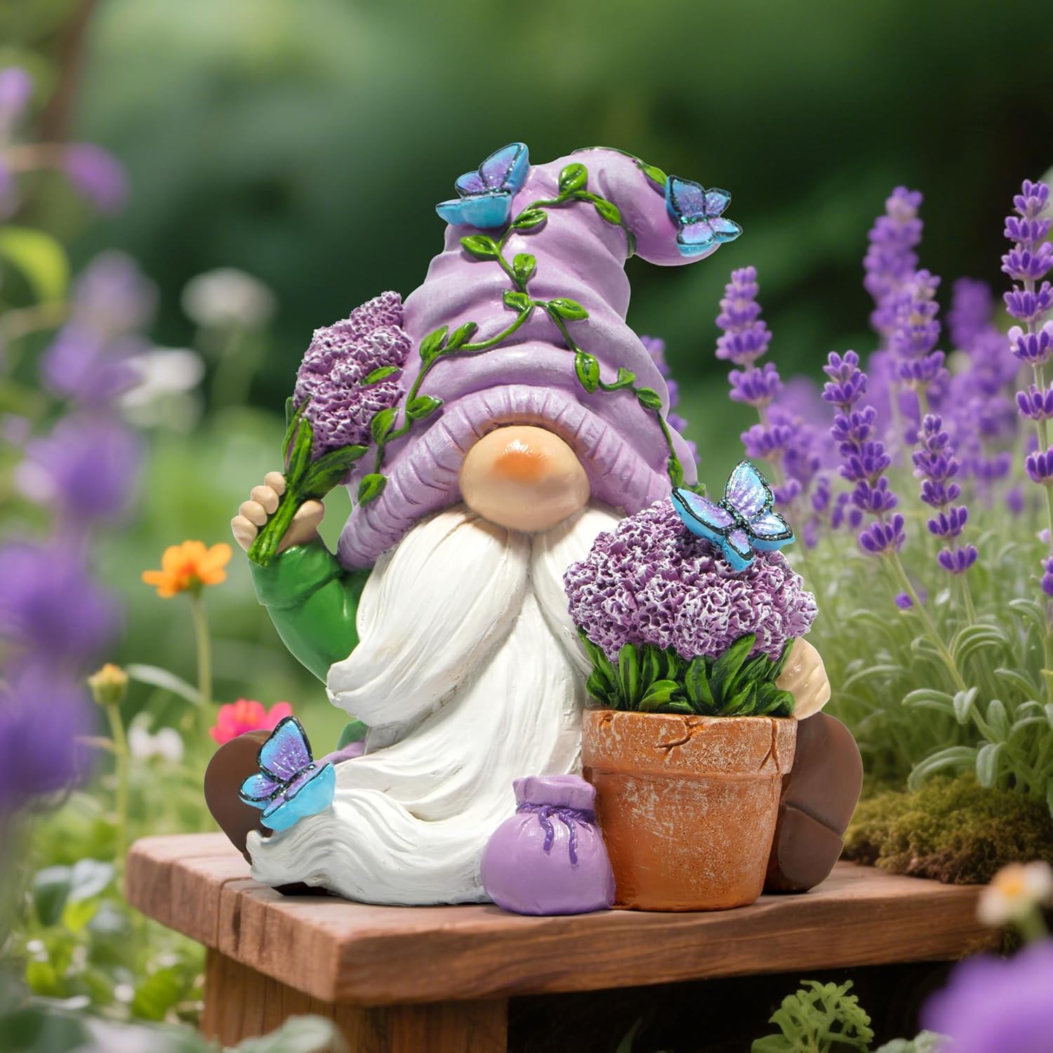 Hodao Spring Lavender Gnomes Decoration Lavender Elf Figurine Decor Spring Gnomes for Home, Porch, Garden Table Decor Warm Gifts for Mom, Grandma - Image 5
