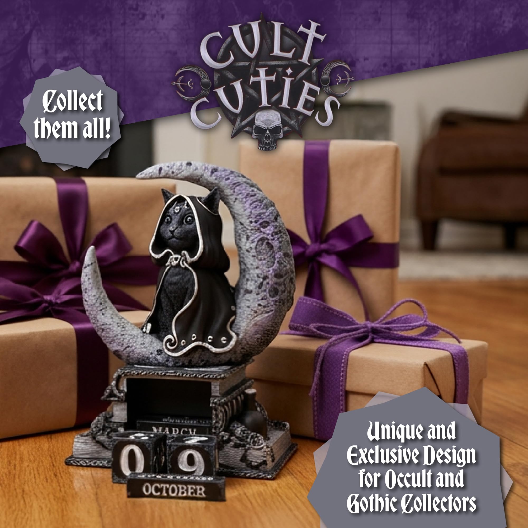 Nemesis Now Cult Cuties - Calendario perpetuo de Zefur, pintado a mano, de resina, con bloques de madera, 16 cm