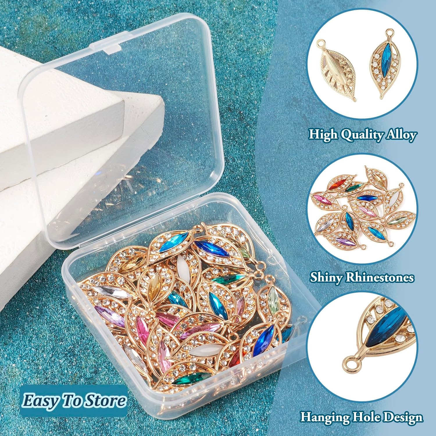 Faceted Crystal Rhinestone Charms Colorful Assorted Metal Dangle Pendants Gold Plated Cubic Zirconia Charms for DIY Crafts Jewelry Making - Image 3