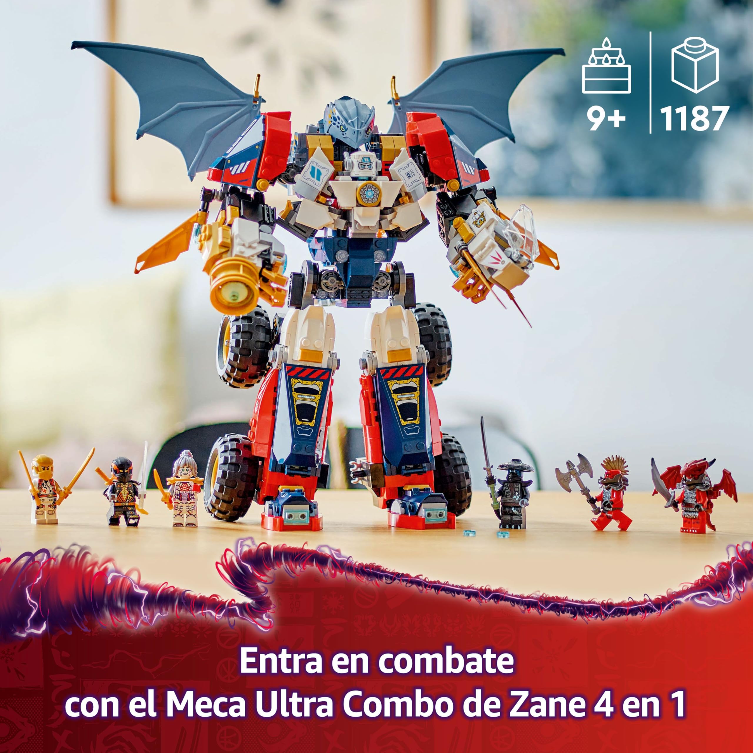 LEGO Ninjago Meca Ultra Combo de Zane Set de Construcción “4 en 1” con Coche de Juguete, Avión Jet y Figura de Dragón, Juego Ninja con 6 Minifiguras, Regalo para Niños y Niñas de 9 Años o Más 71834