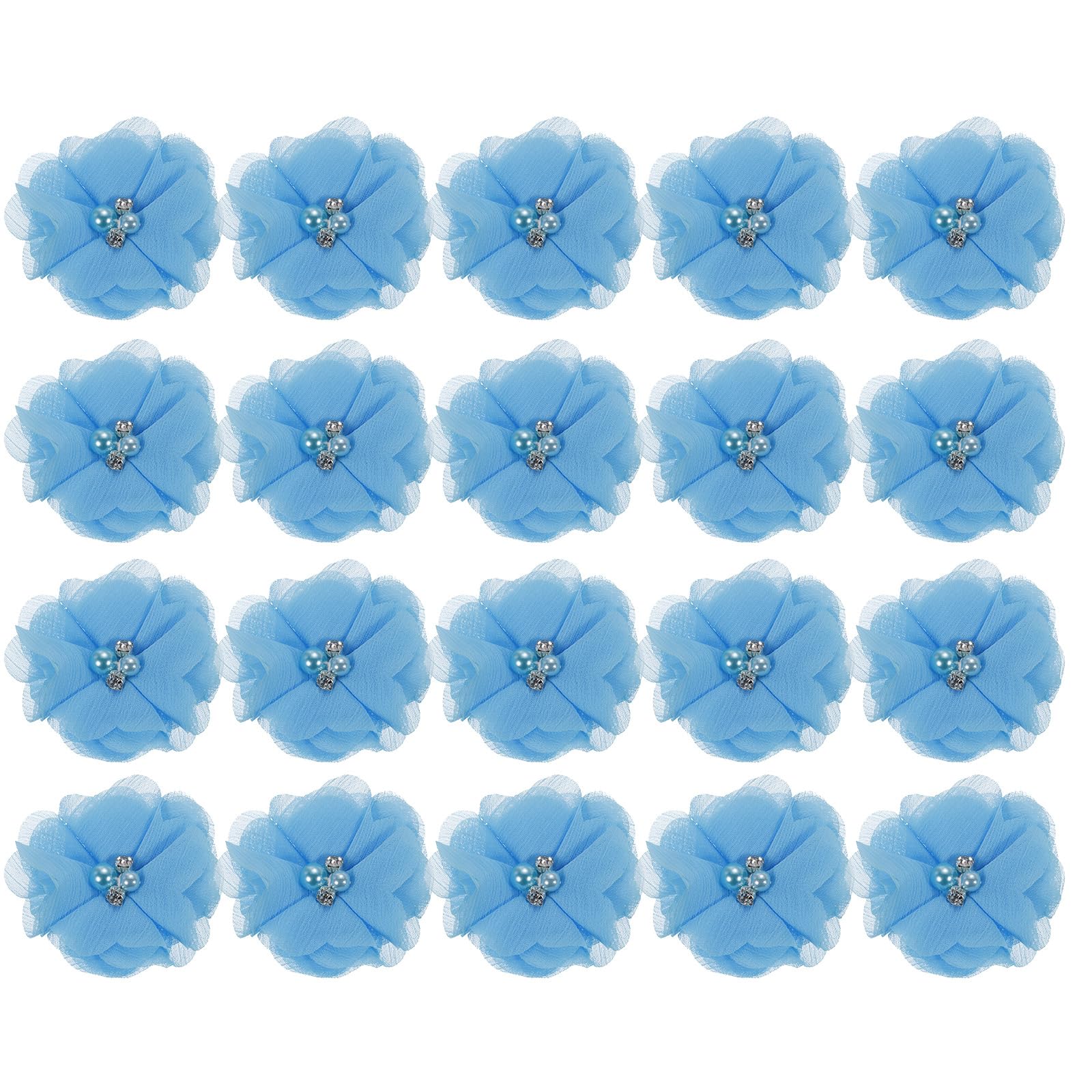 sourcing map Artificial Rhinestone Chiffon Flower Heads, Lake Blue Faux Flowers 2 Inch for DIY Craft Wedding and Party Decoration Pack of 20 โ image 1