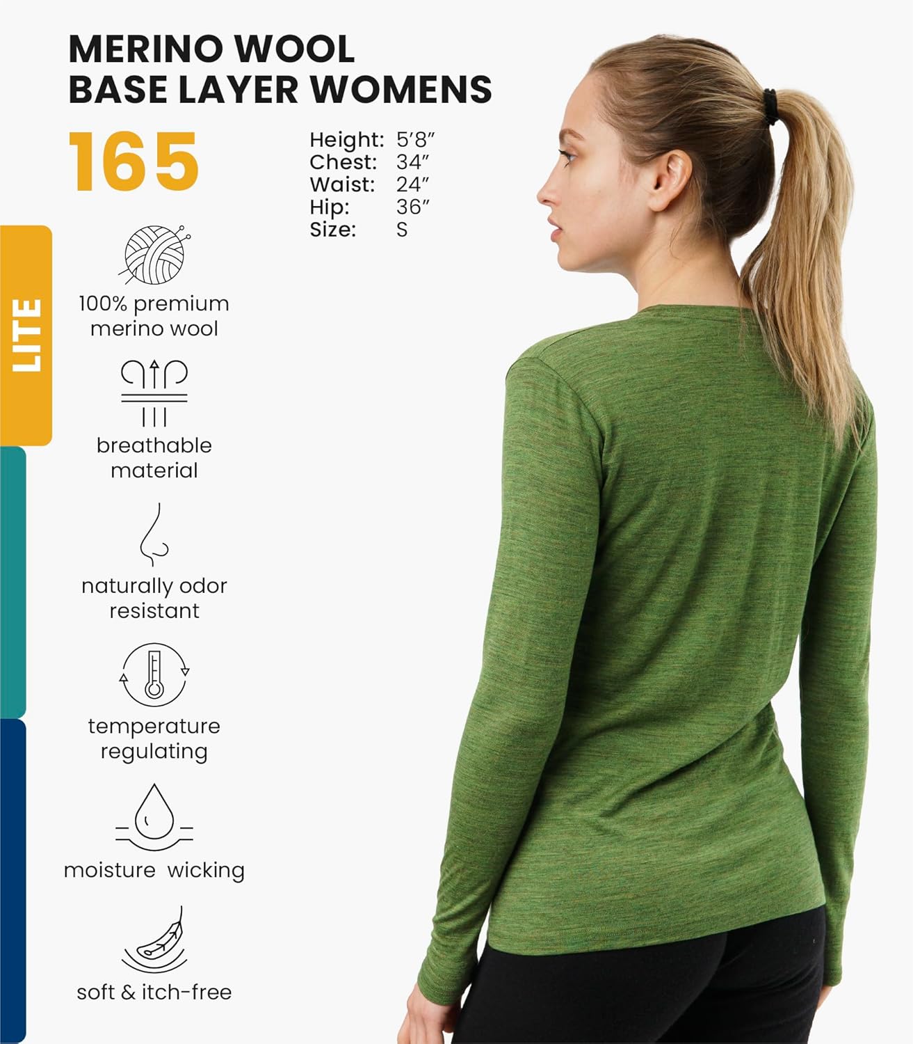 Merino.tech Merino Wool Base Layer Women - 100% Merino Wool Heavyweight, Midweight, Lite Long Sleeve Thermal Shirt and Socks - Image 2