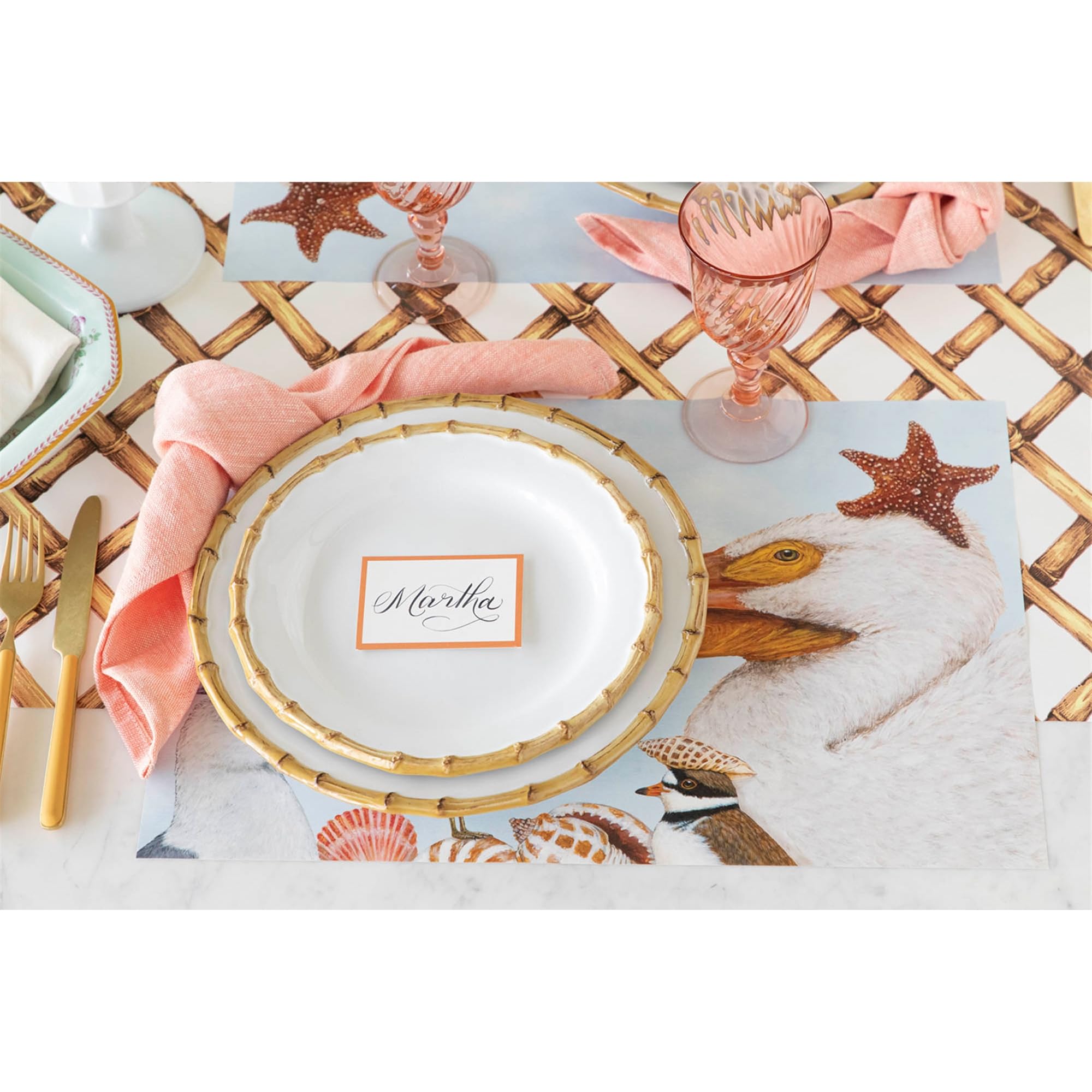 Hester & Cook Manteles individuales de papel desechables para mesa de comedor, tapetes cuadrados de papel para fiestas o bodas, 18 hojas por bloc, fabricados en Estados Unidos (aves playeras)
